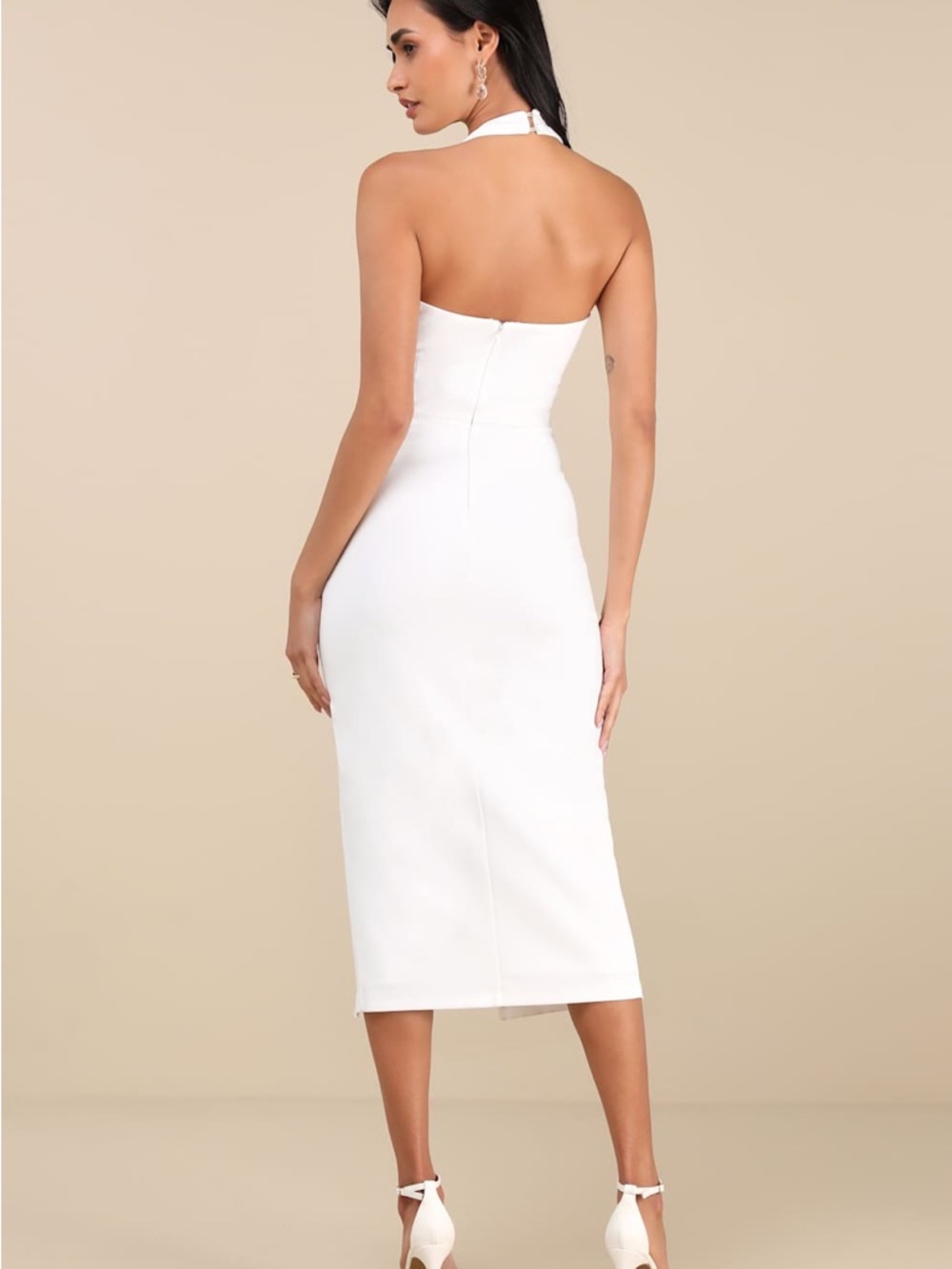 Lulus Prominent Charm White Halter Bodycon Tulip Midi Dress Size M NWOT - Picture 4 of 12
